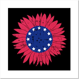 usa flag sunflower Posters and Art